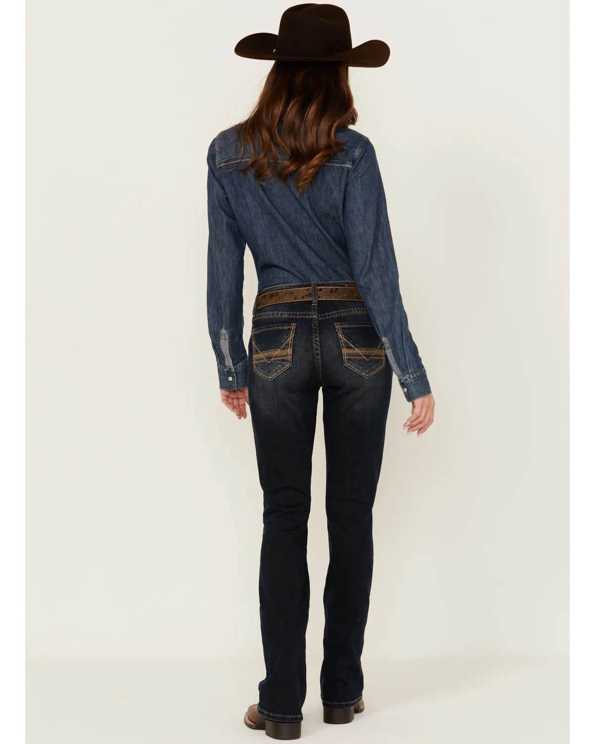 Product Name:  Rock & Roll Denim Women's Dark Wash Mid Rise Embroidered Riding Stretch Denim Jeans