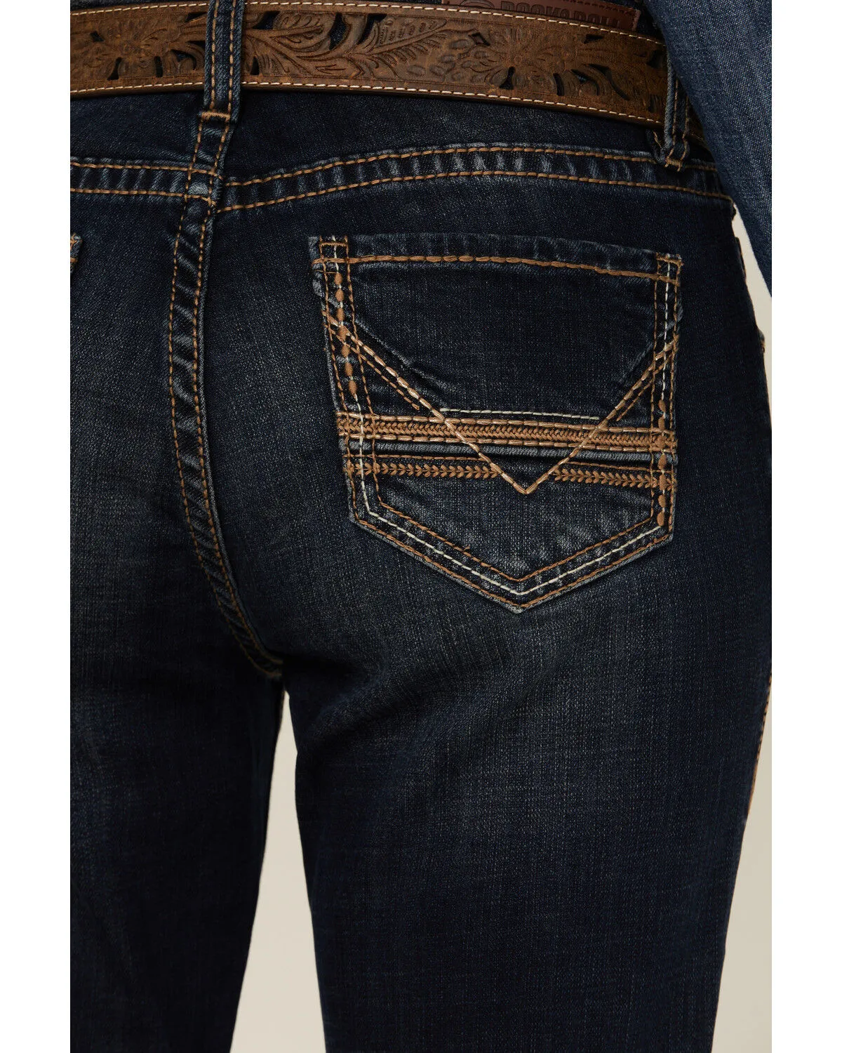 Product Name:  Rock & Roll Denim Women's Dark Wash Mid Rise Embroidered Riding Stretch Denim Jeans