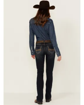 Product Name:  Rock & Roll Denim Women's Dark Wash Mid Rise Embroidered Riding Stretch Denim Jeans