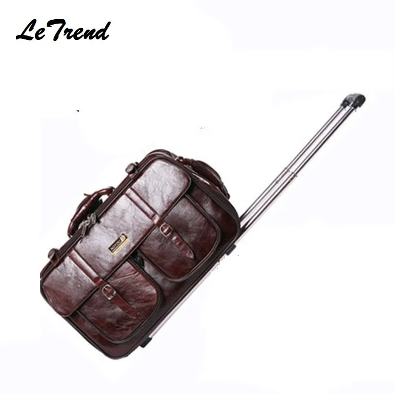 Pu Business Men Business Travel Bag Multi-Function Suitcase Leather Carry On Women Rolling