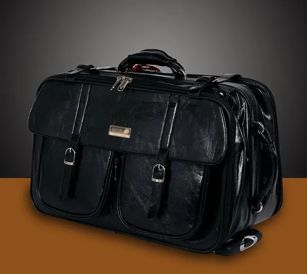 Pu Business Men Business Travel Bag Multi-Function Suitcase Leather Carry On Women Rolling