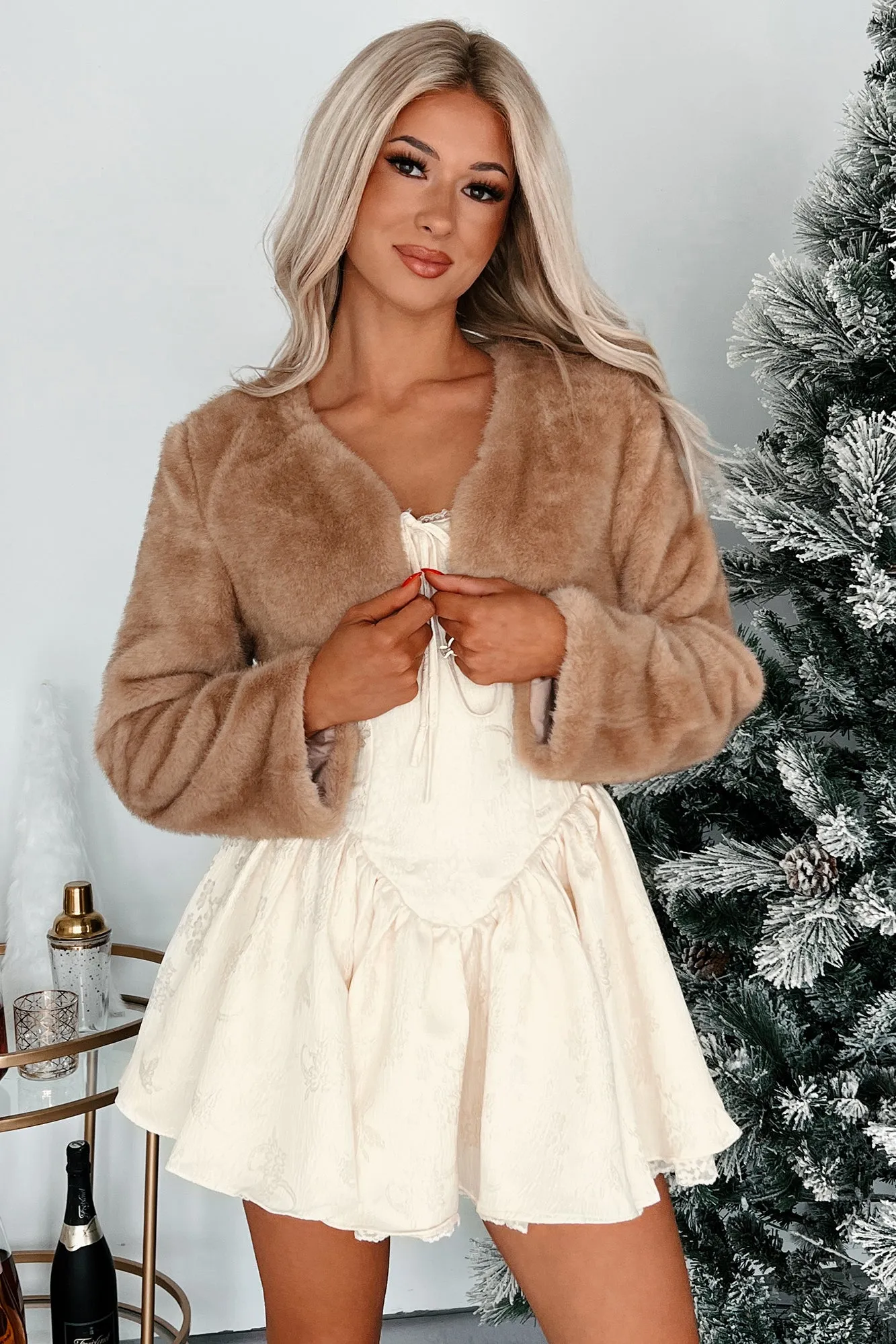 Ready Fur Tonight Faux Fur Crop Jacket (Camel)