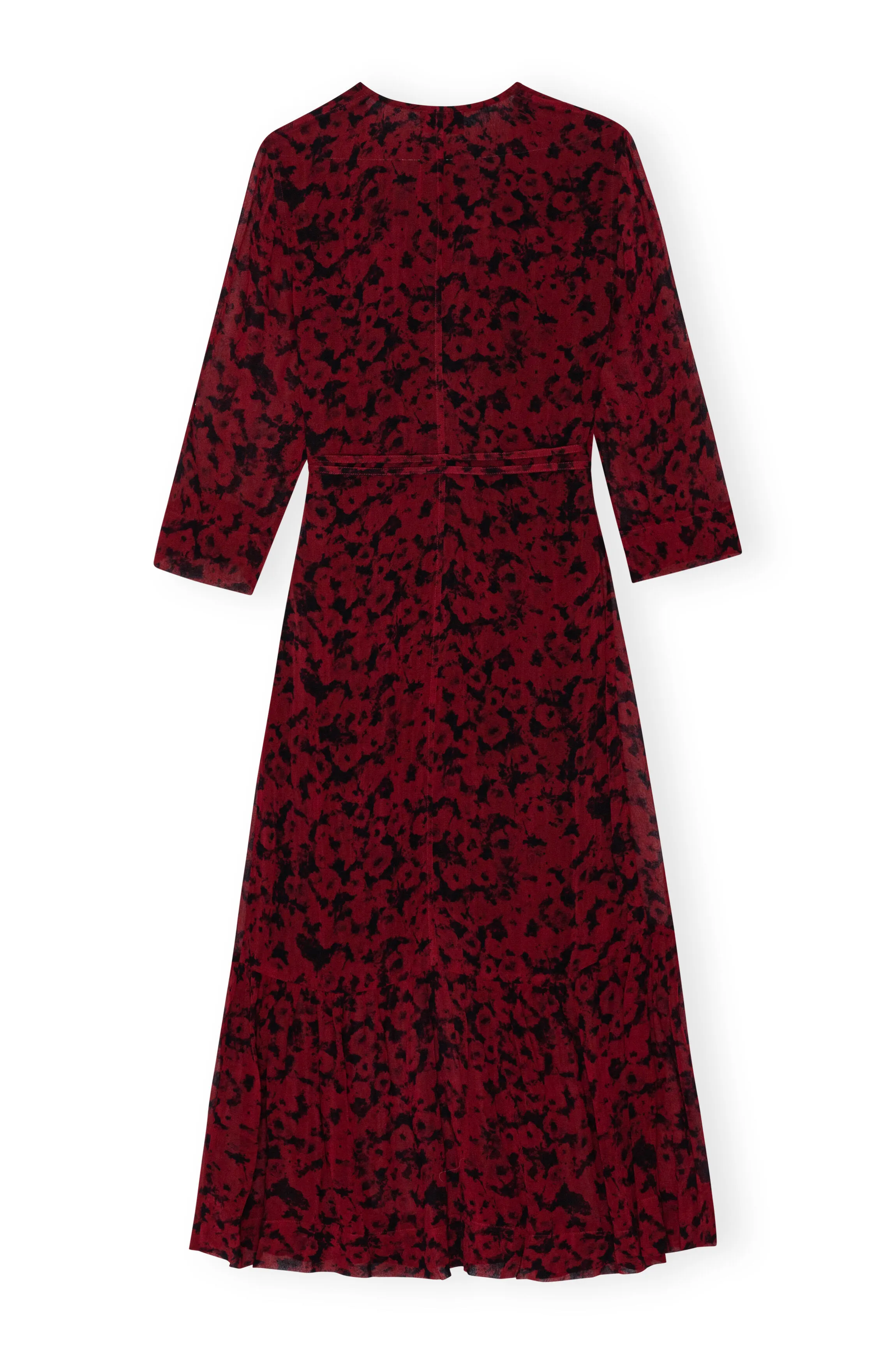 Red Printed Light Georgette Wrap Midi Dress