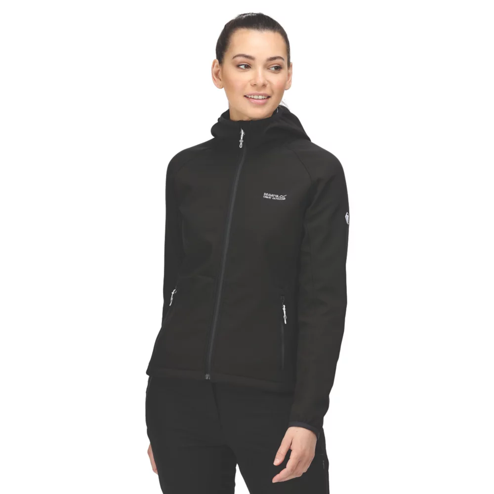 Regatta Arec Womens Softshell Hooded Jacket Black Size 12 - Screwfix