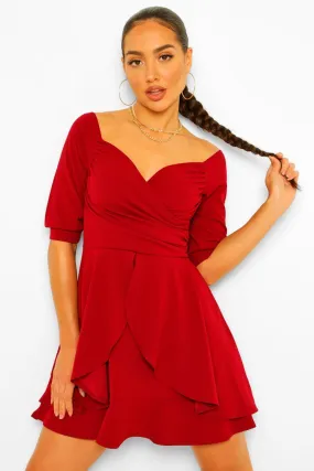 Ruffle Detail Wrap Skater Dress