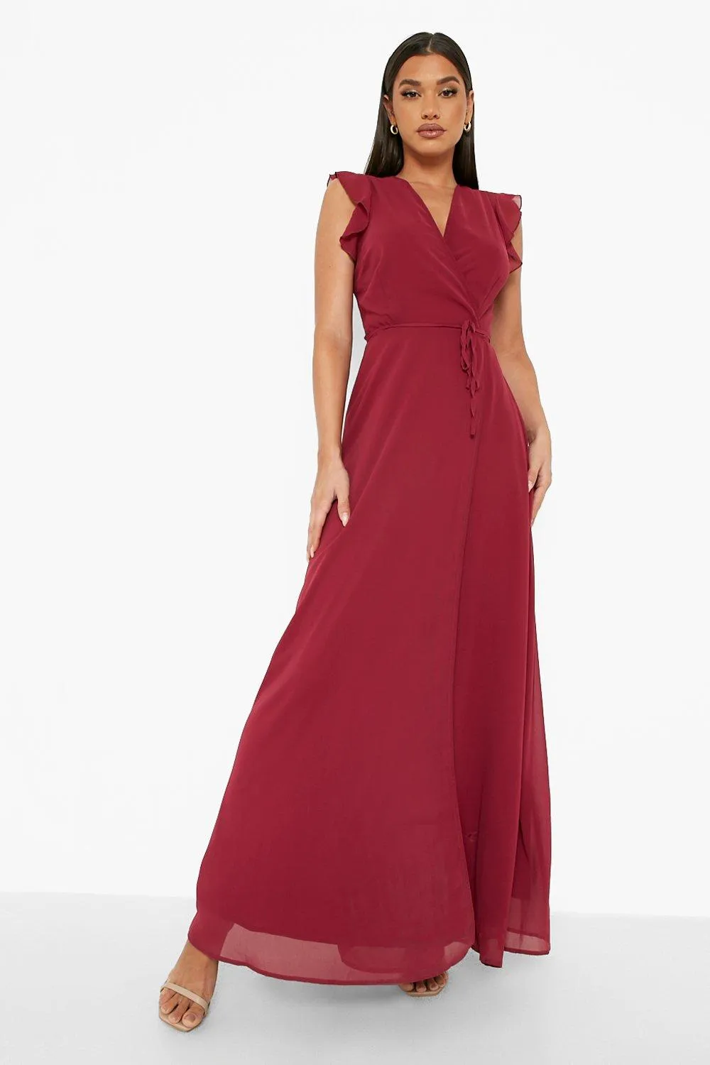 Ruffle Skater Wrap Maxi Bridesmaid Dress