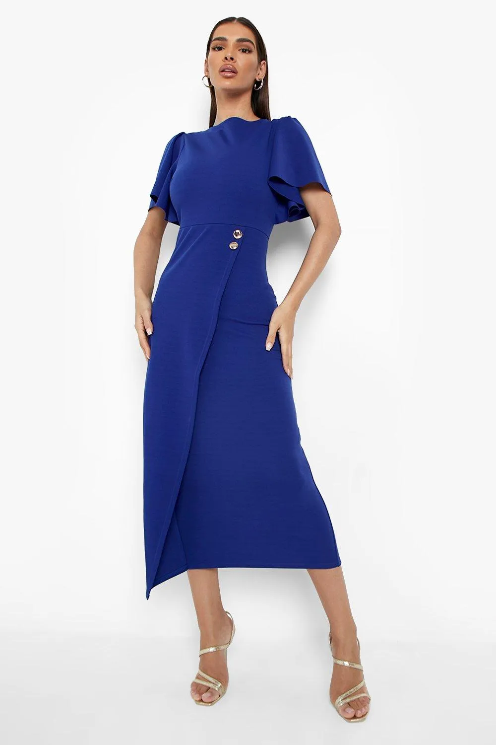 Ruffle Sleeve Wrap Midi Dress