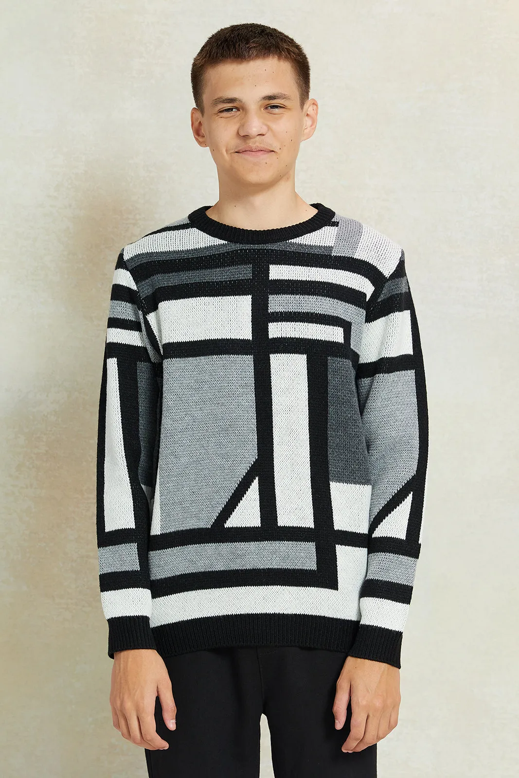 Senior Boys White Printed Pullover