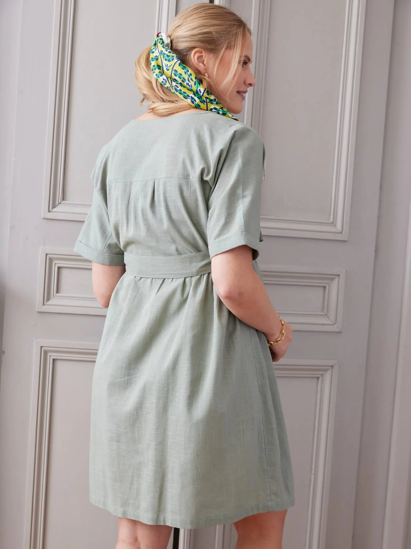 Short Wrap-Over Dress, Maternity & Nursing Special - sage green