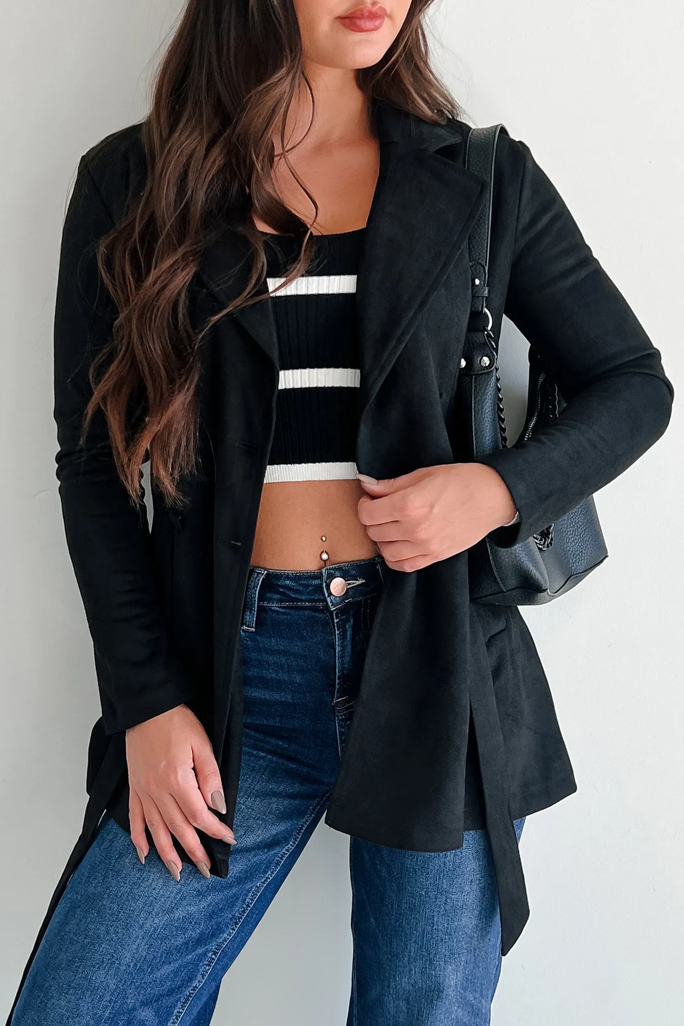 Simplistic Tendencies Faux Suede Belted Jacket (Black)