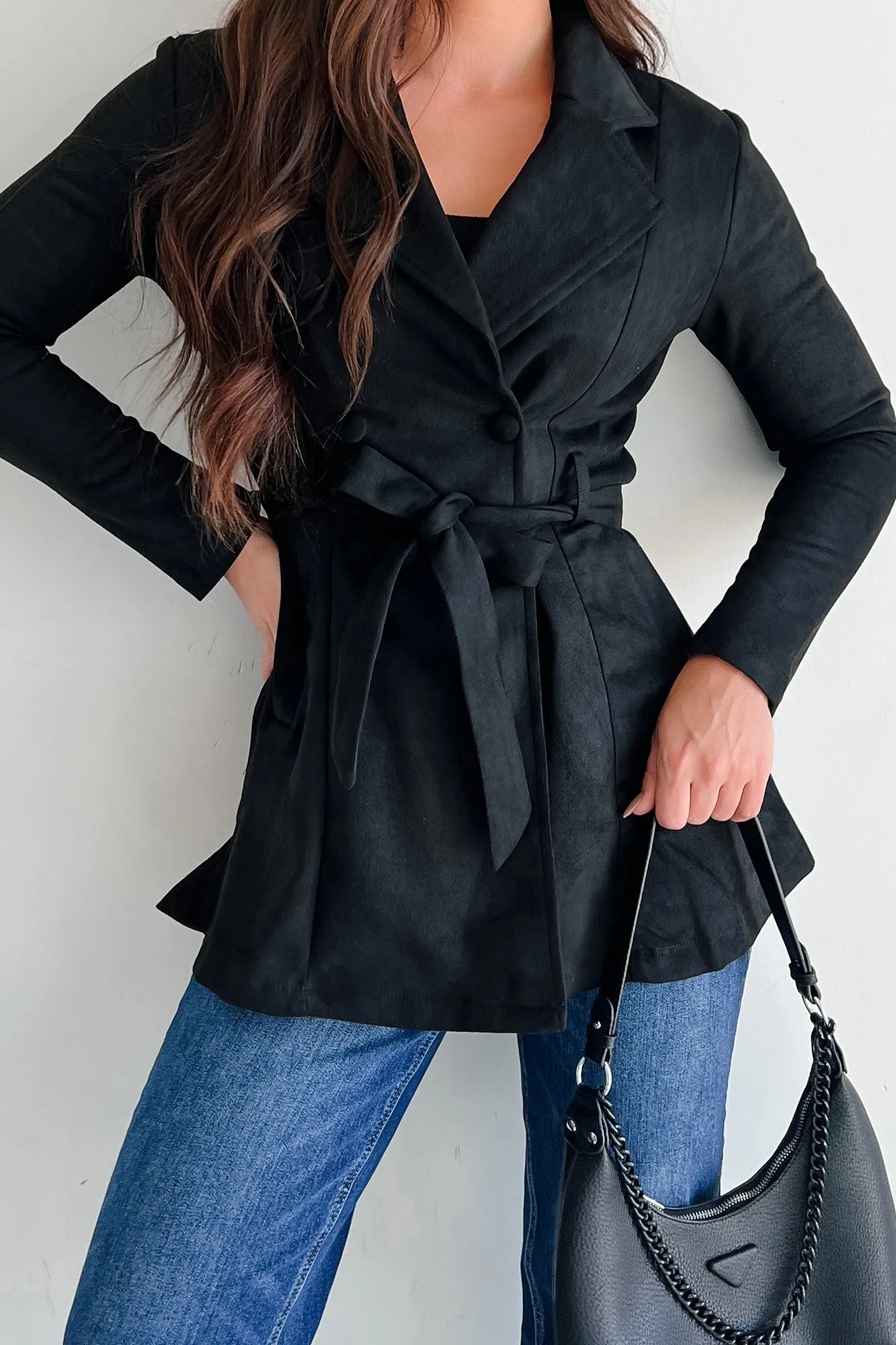 Simplistic Tendencies Faux Suede Belted Jacket (Black)