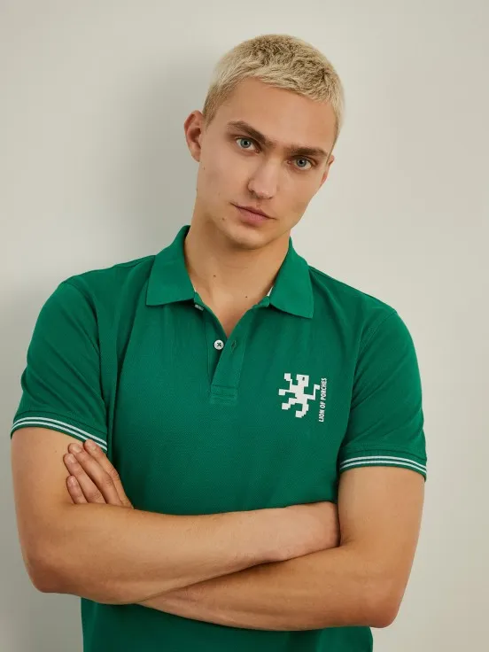 Slim fit cotton piqué polo