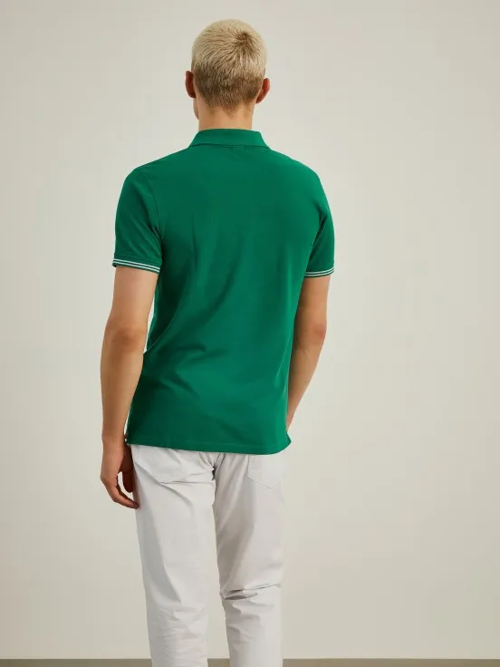 Slim fit cotton piqué polo