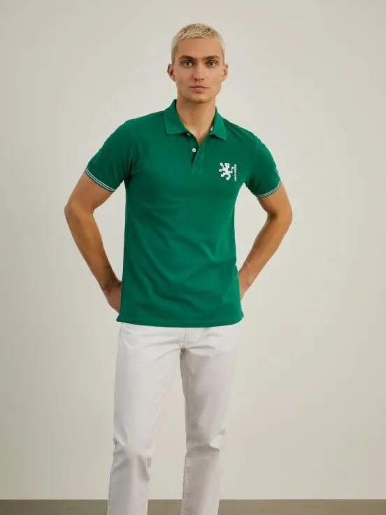 Slim fit cotton piqué polo