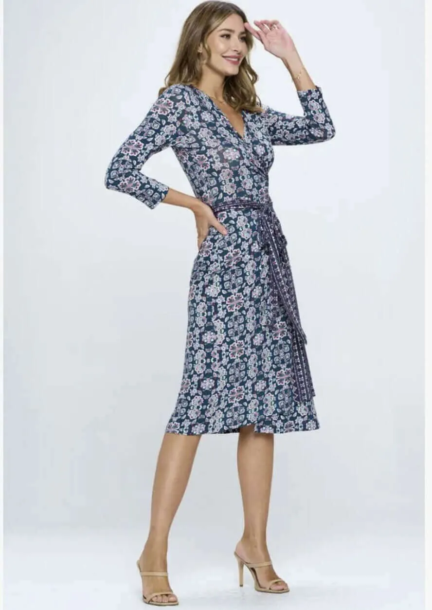 Sophisticated Floral Jersey Wrap Dress Made in USA Plus Size