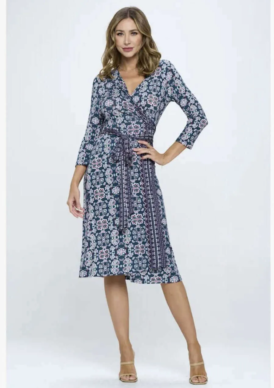 Sophisticated Floral Jersey Wrap Dress Made in USA Plus Size