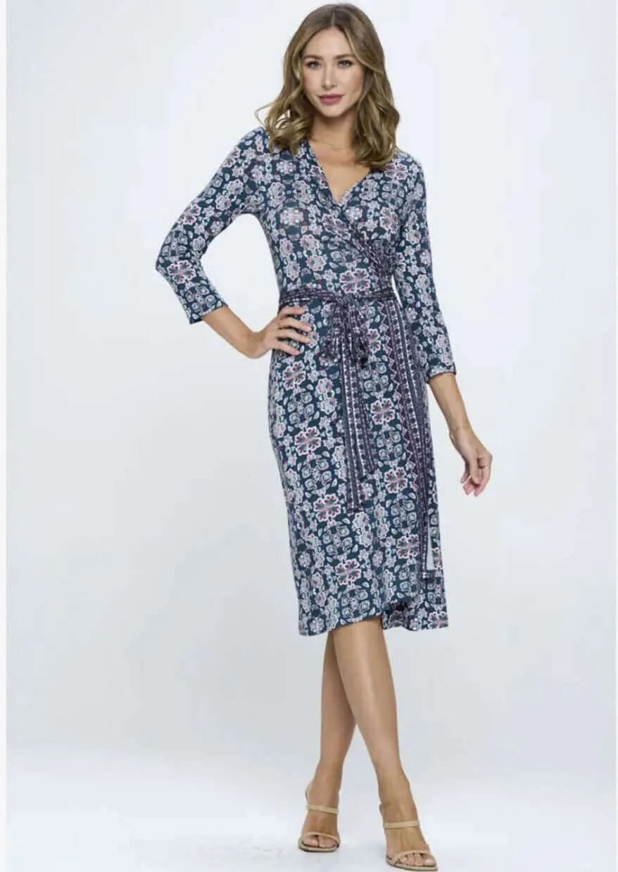 Sophisticated Floral Jersey Wrap Dress Made in USA Plus Size