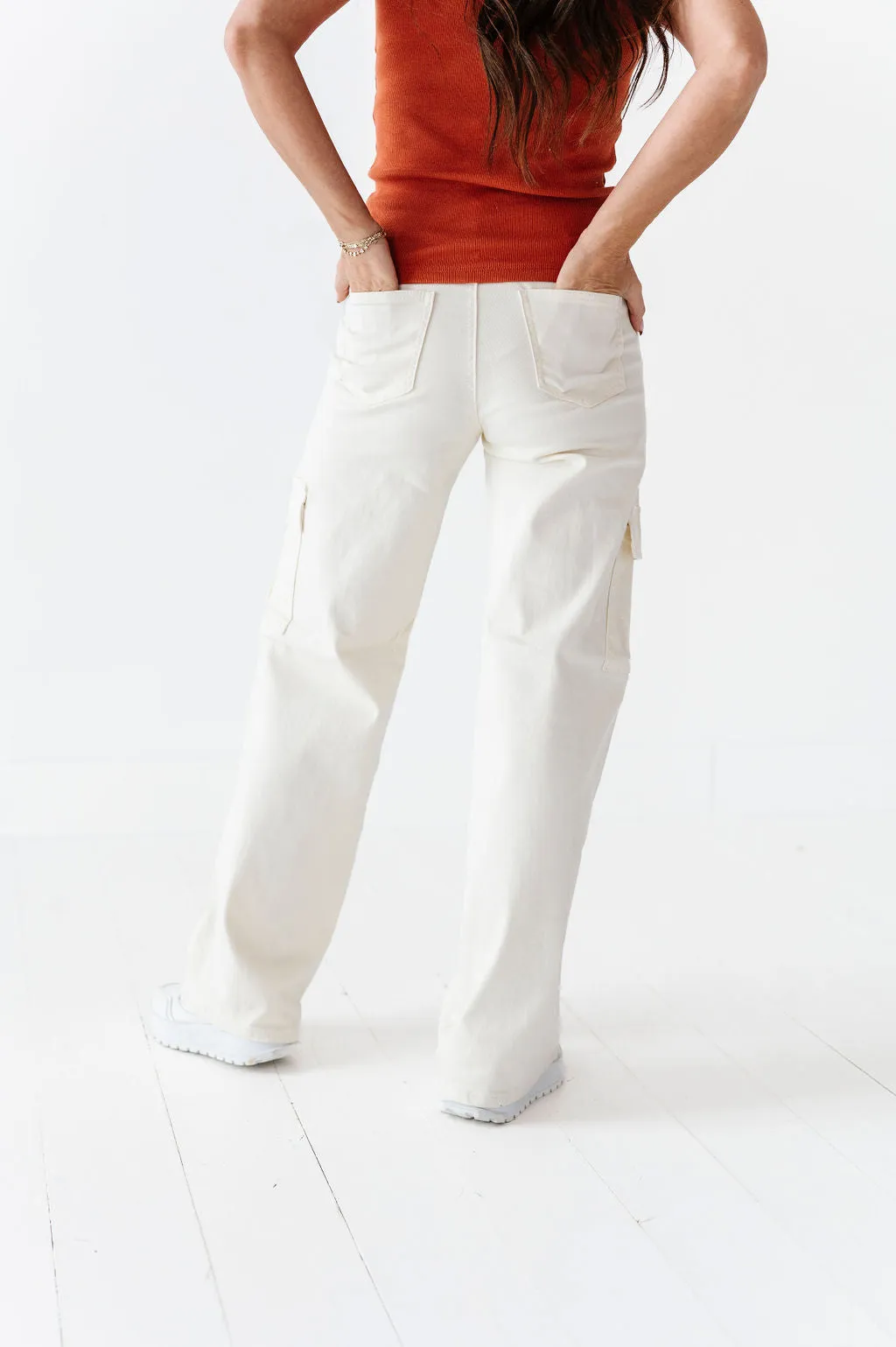 Spencer Cargo Jeans in Ivory - Size XS Left