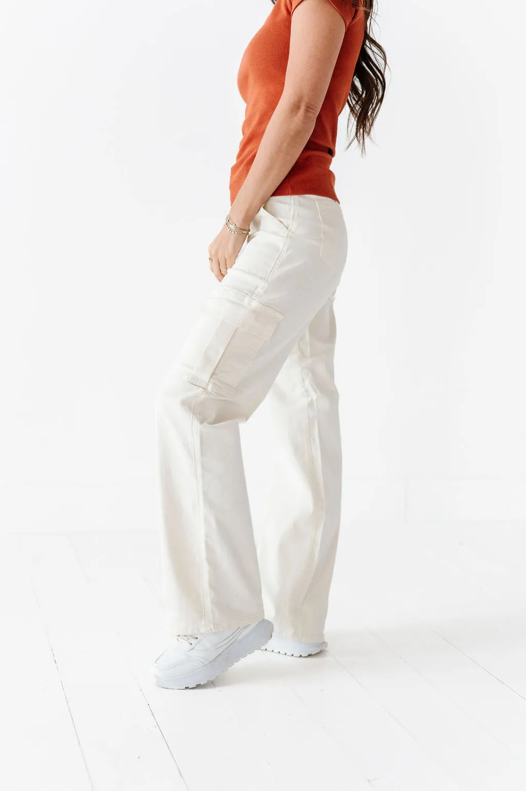 Spencer Cargo Jeans in Ivory - Size XS Left