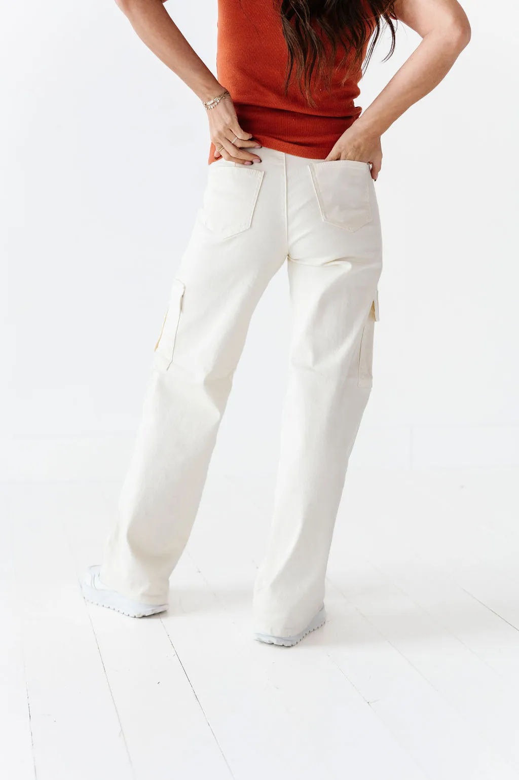 Spencer Cargo Jeans in Ivory - Size XS Left