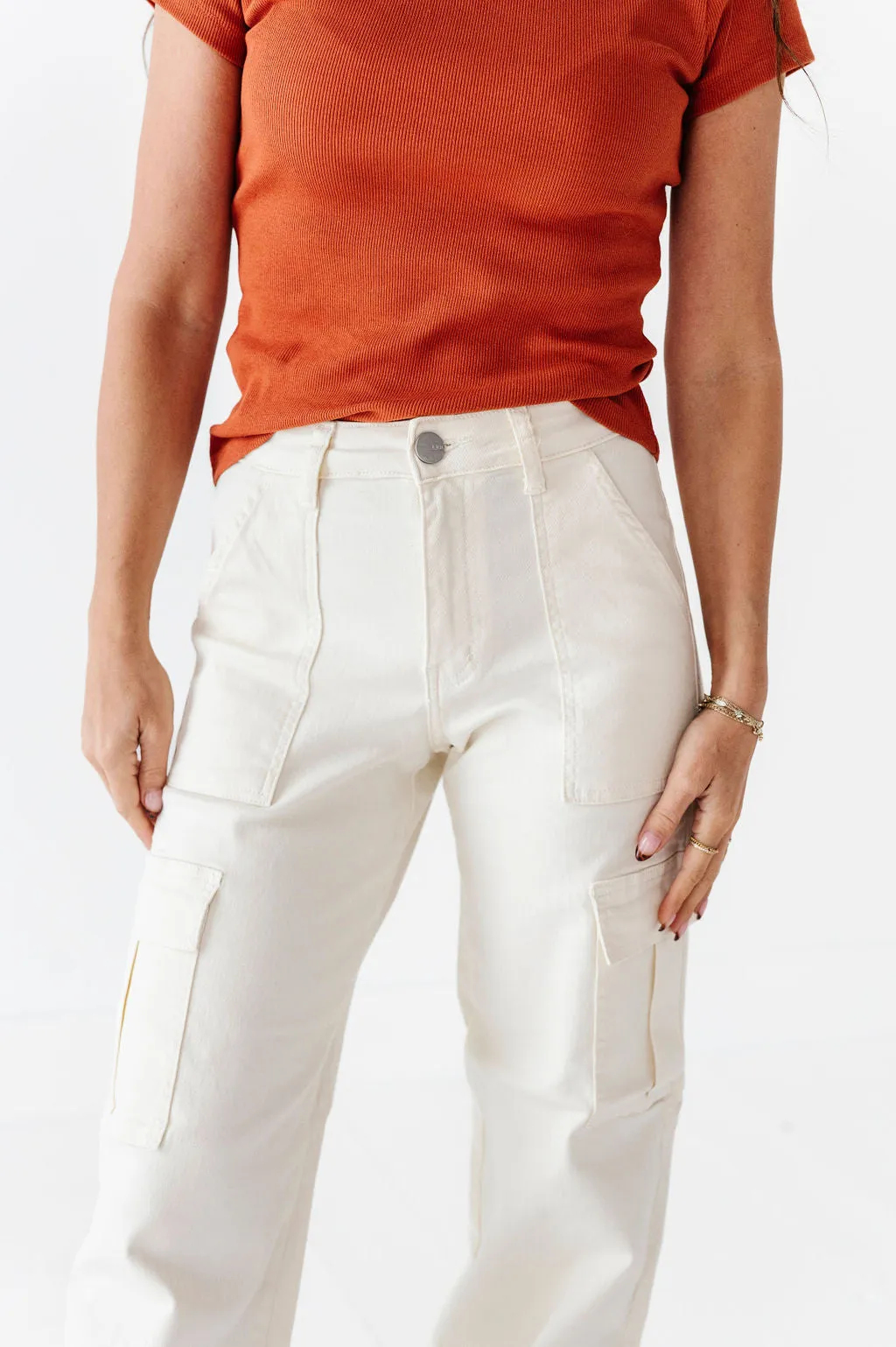 Spencer Cargo Jeans in Ivory - Size XS Left