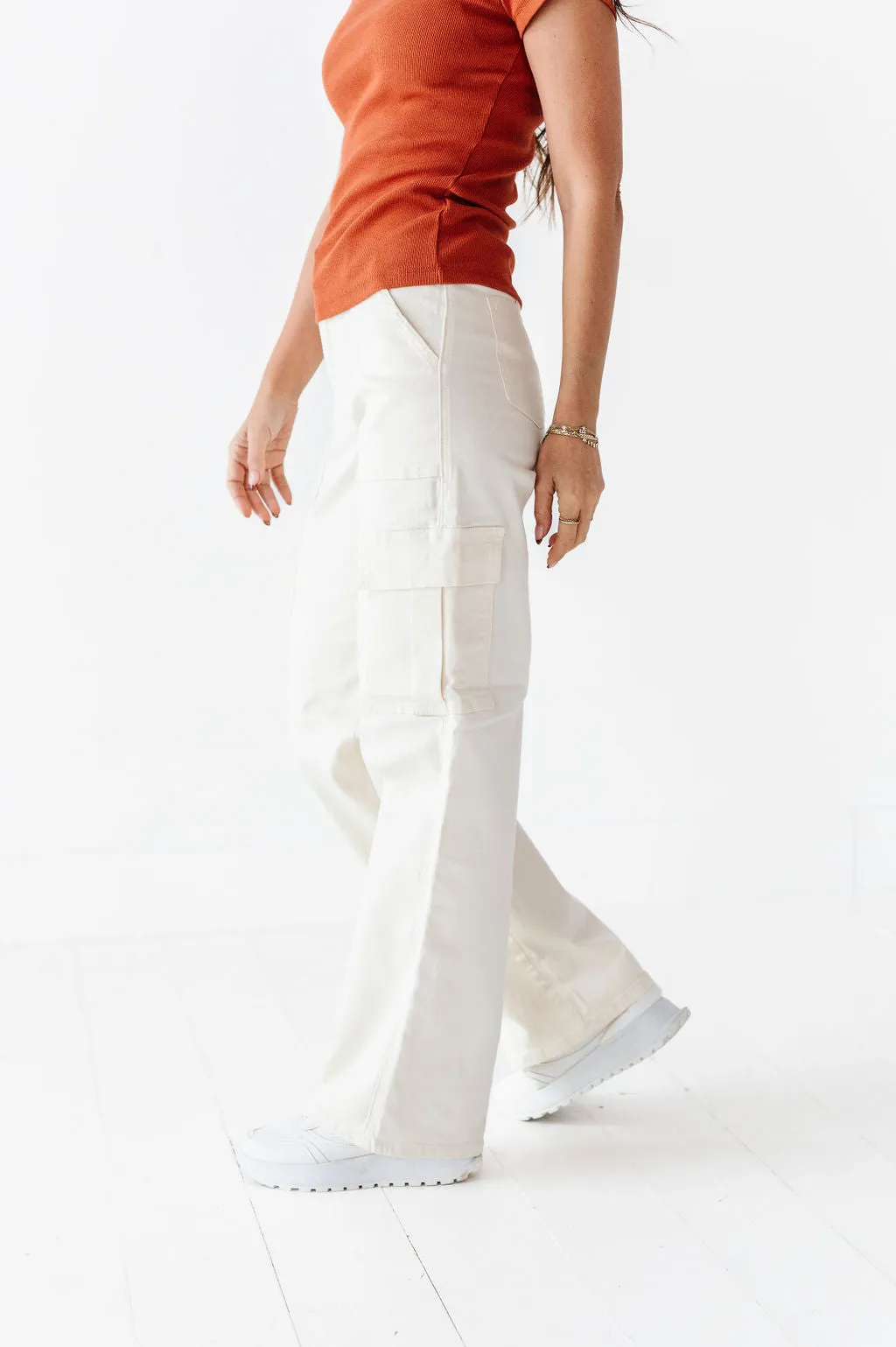 Spencer Cargo Jeans in Ivory - Size XS Left