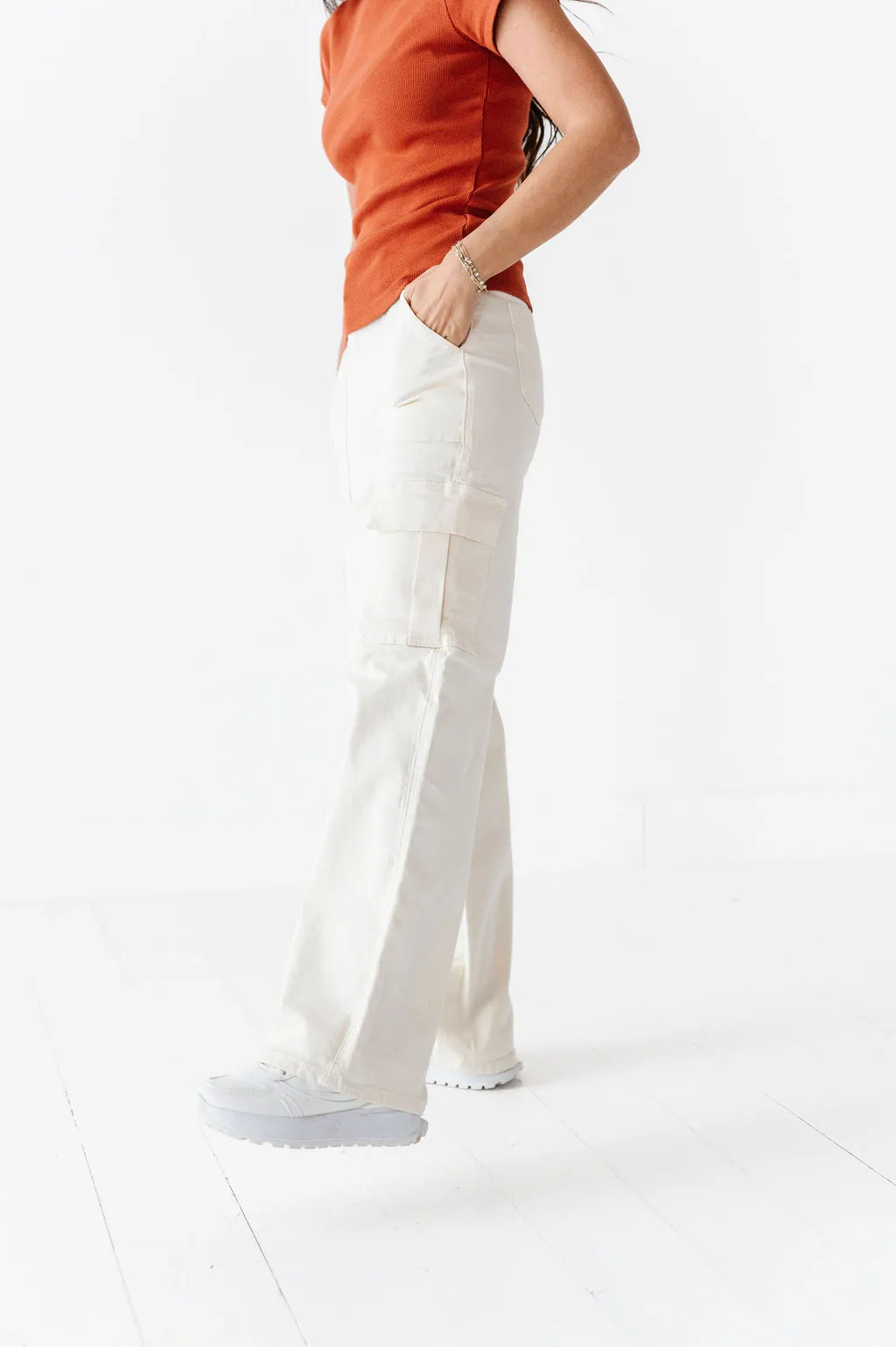 Spencer Cargo Jeans in Ivory - Size XS Left