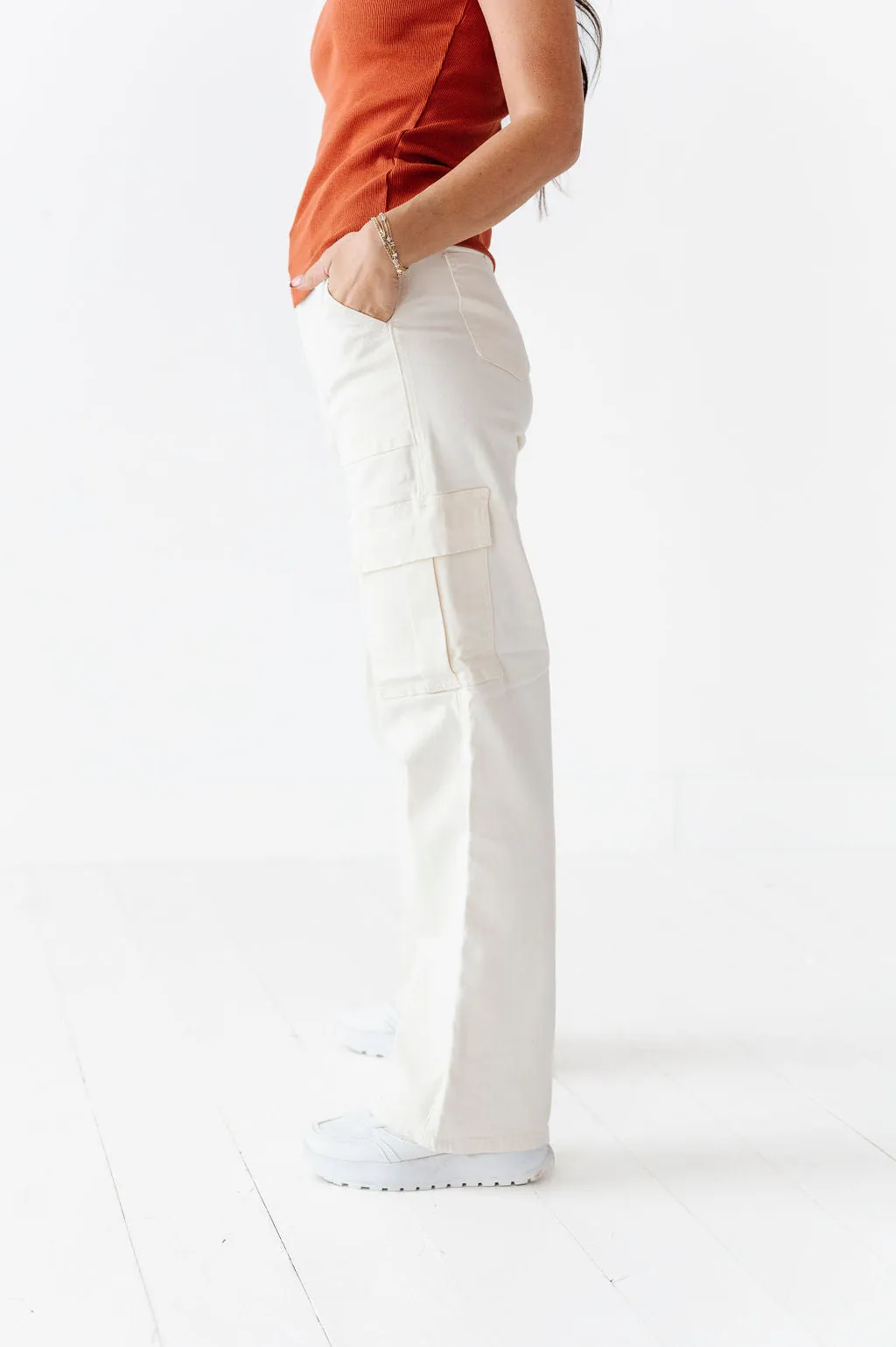 Spencer Cargo Jeans in Ivory - Size XS Left