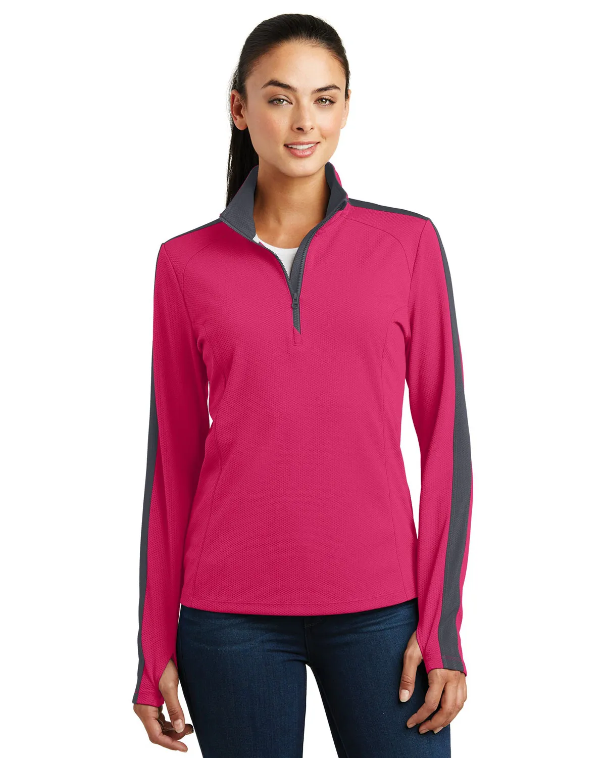 Sport-Tek® LST861 Women  Sport-Wick Textured Colorblock 1/4-Zip Pullover