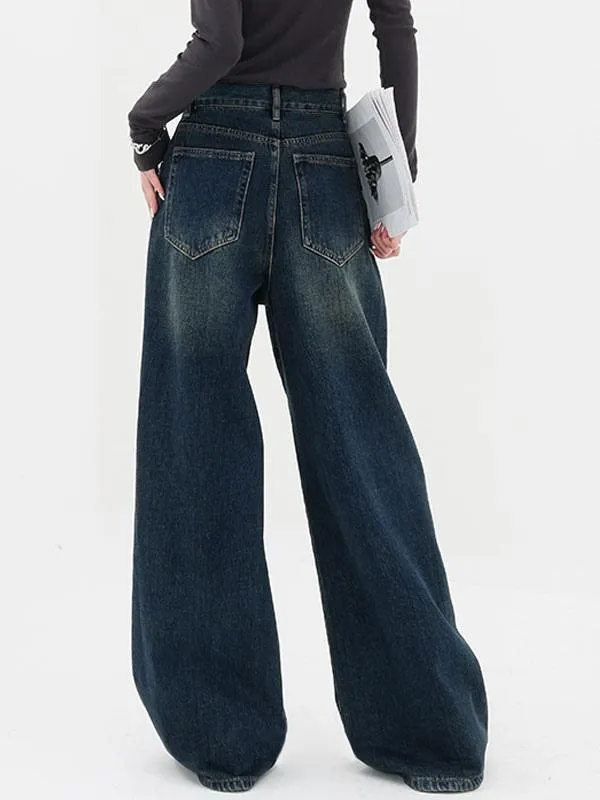 Straight Jeans For Women Vintage High Rise Wide Leg Bottoms 2025