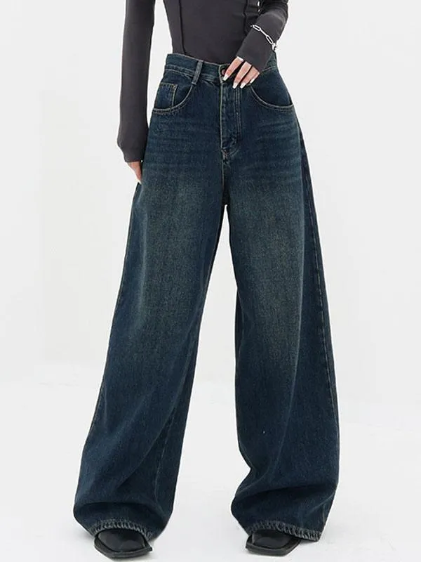 Straight Jeans For Women Vintage High Rise Wide Leg Bottoms 2025