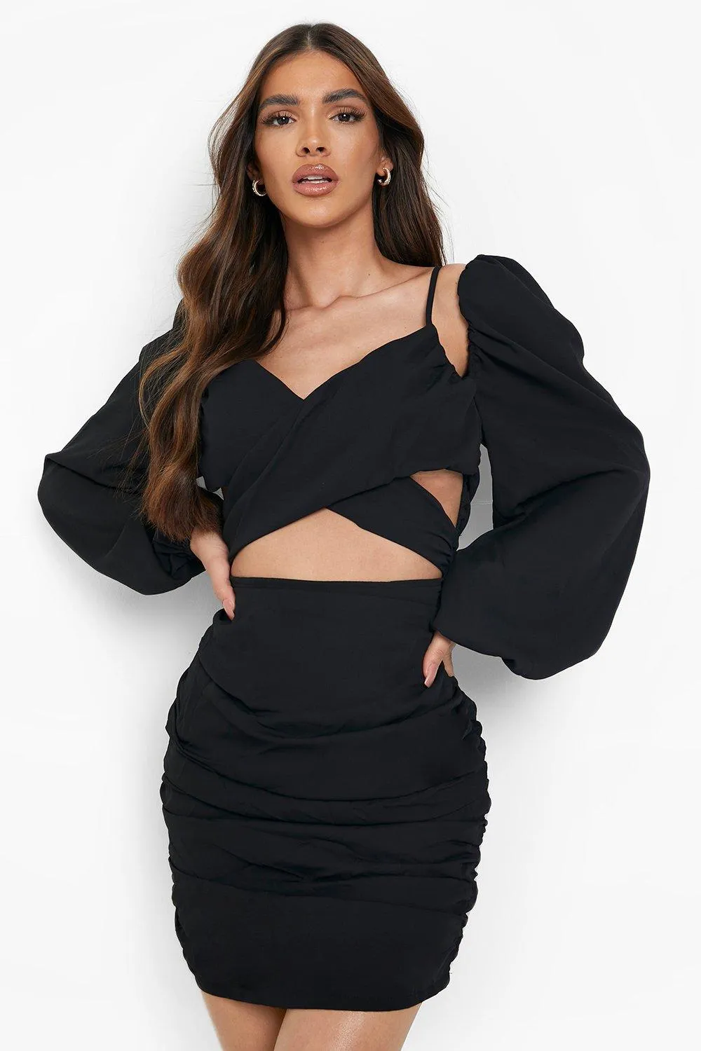 Strappy Wrap Cold Shoulder Mini Dress