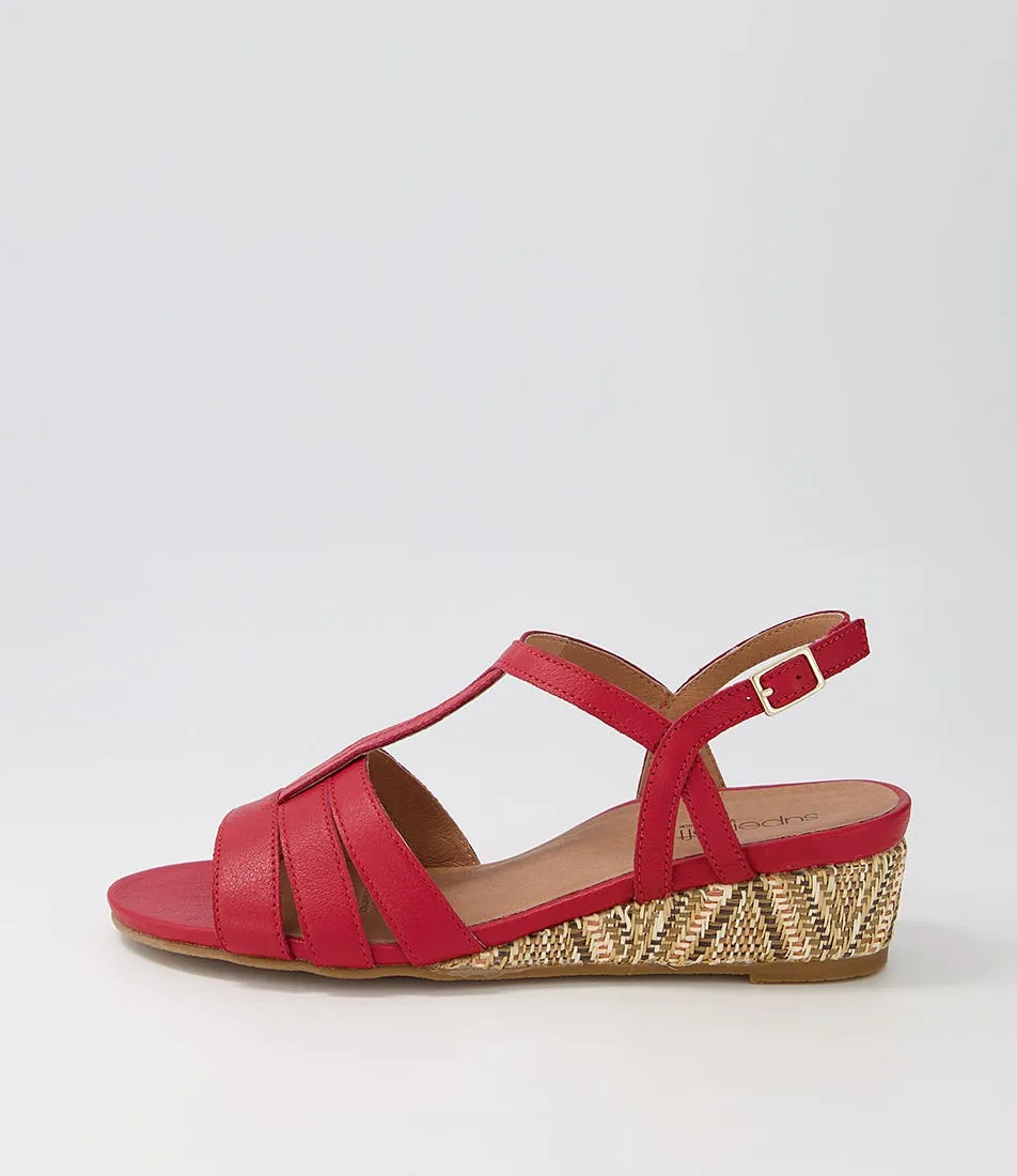 SUPERSOFT Graccie Red Leather Syn Raffia Sandals