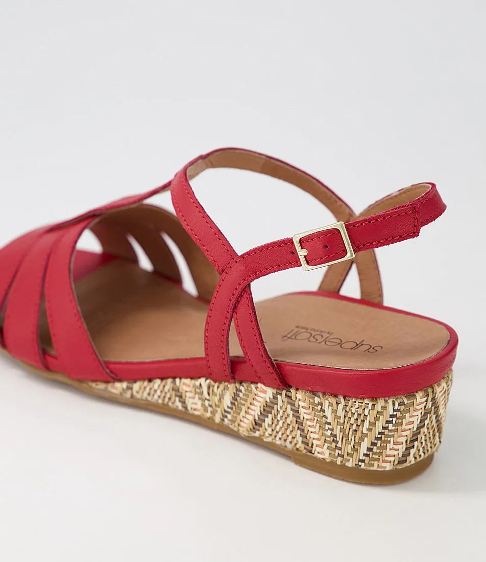 SUPERSOFT Graccie Red Leather Syn Raffia Sandals