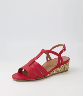 SUPERSOFT Graccie Red Leather Syn Raffia Sandals