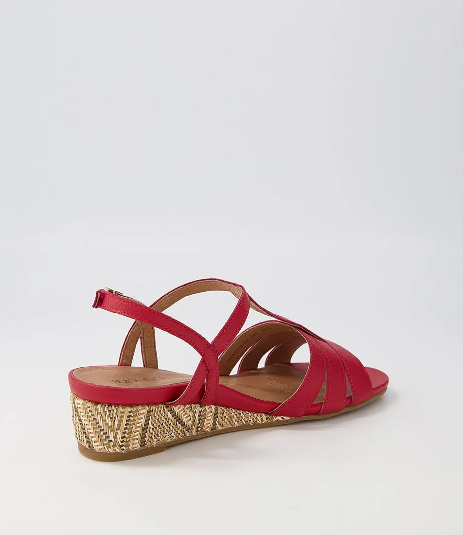 SUPERSOFT Graccie Red Leather Syn Raffia Sandals