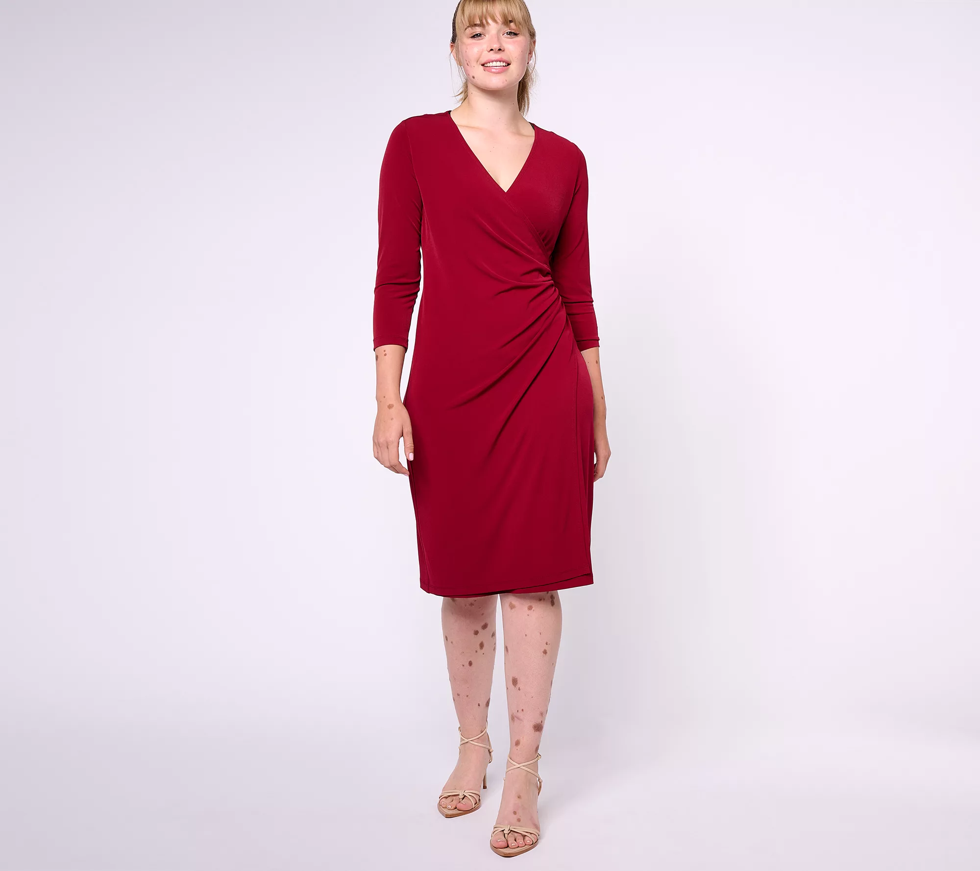 Susan Graver Modern Essentials Reg Liquid Knit Faux Wrap Dress