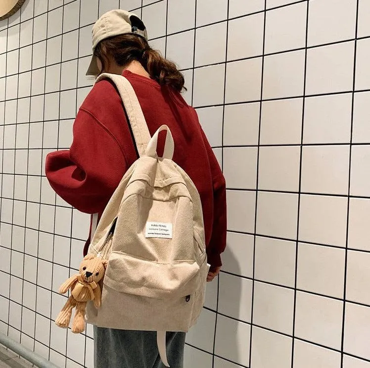 Teddy Bear Corduroy School Backpack