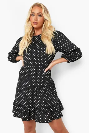 Textured Polka Dot Wrap Smock Dress