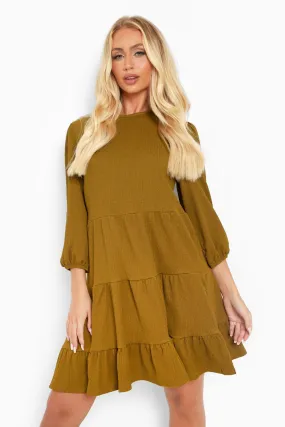 Textured Wrap Tiered Smock Dress