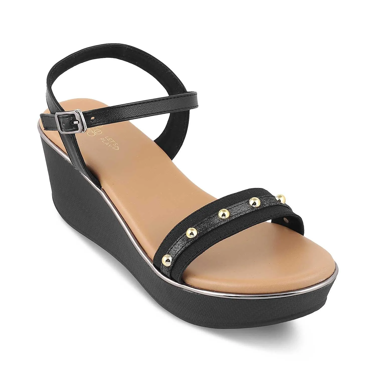 The Conq Black Women's Dress Wedge Sandals Tresmode