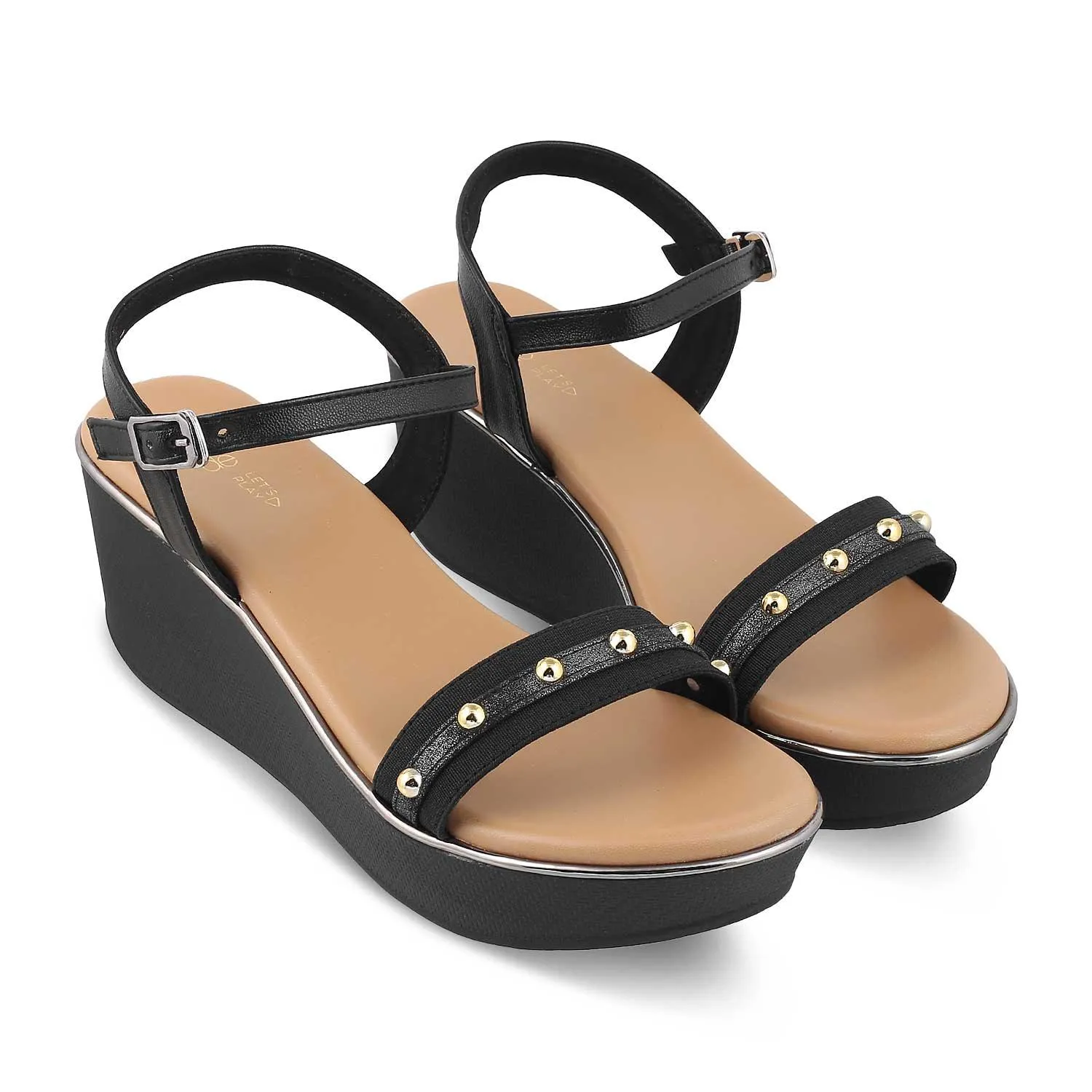 The Conq Black Women's Dress Wedge Sandals Tresmode