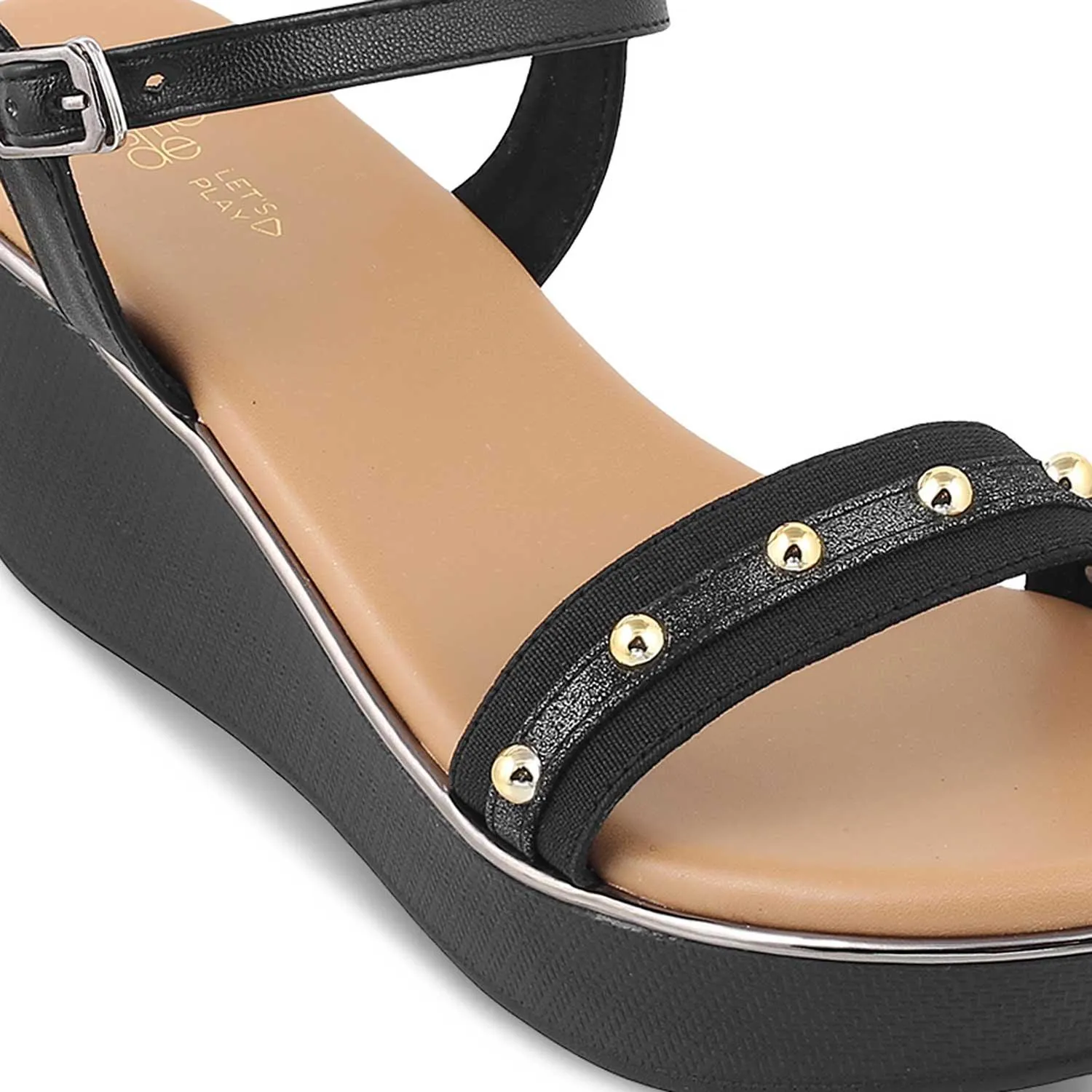 The Conq Black Women's Dress Wedge Sandals Tresmode