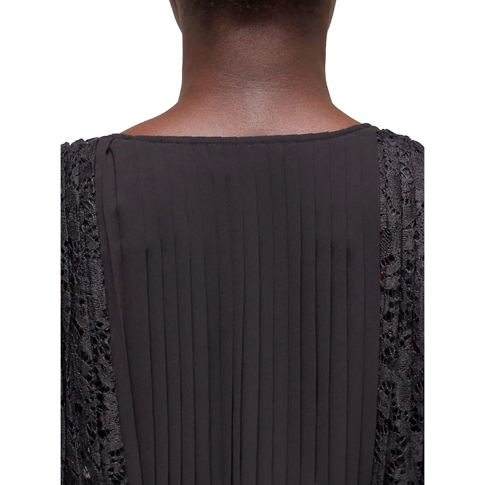 The Kooples Lace-Insert Accordion-Pleat Mini Wrap Dress