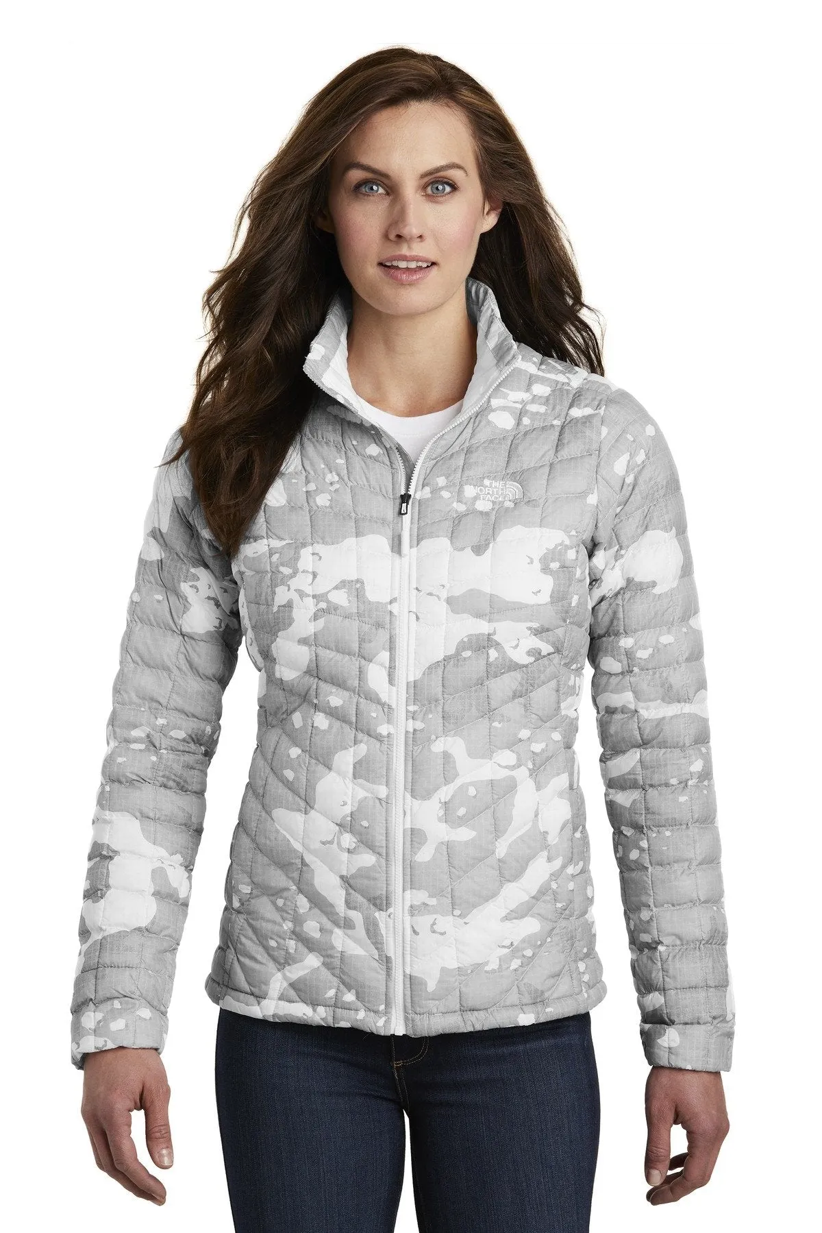 The North Face Ladies ThermoBall Trekker Jacket NF0A3LHK TNF White Woodchip Print