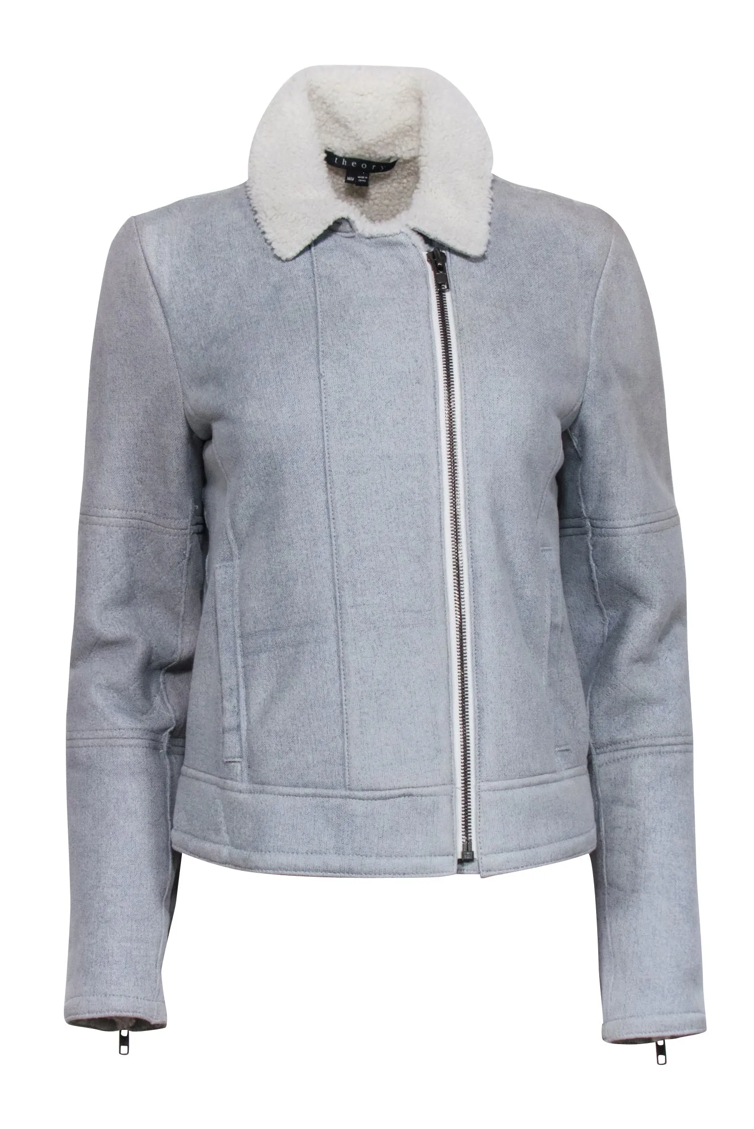 Theory - Light Blue Kahlo Astarte Denim-Look Shearling Jacket Sz M