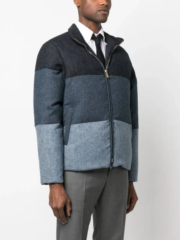 Thom Browne Colour Block Panel Padded Jacket Navy | Luxury and style at your fingertips