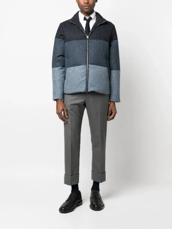 Thom Browne Colour Block Panel Padded Jacket Navy | Luxury and style at your fingertips