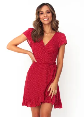 Til Dusk Wrap Dress - Red Polka