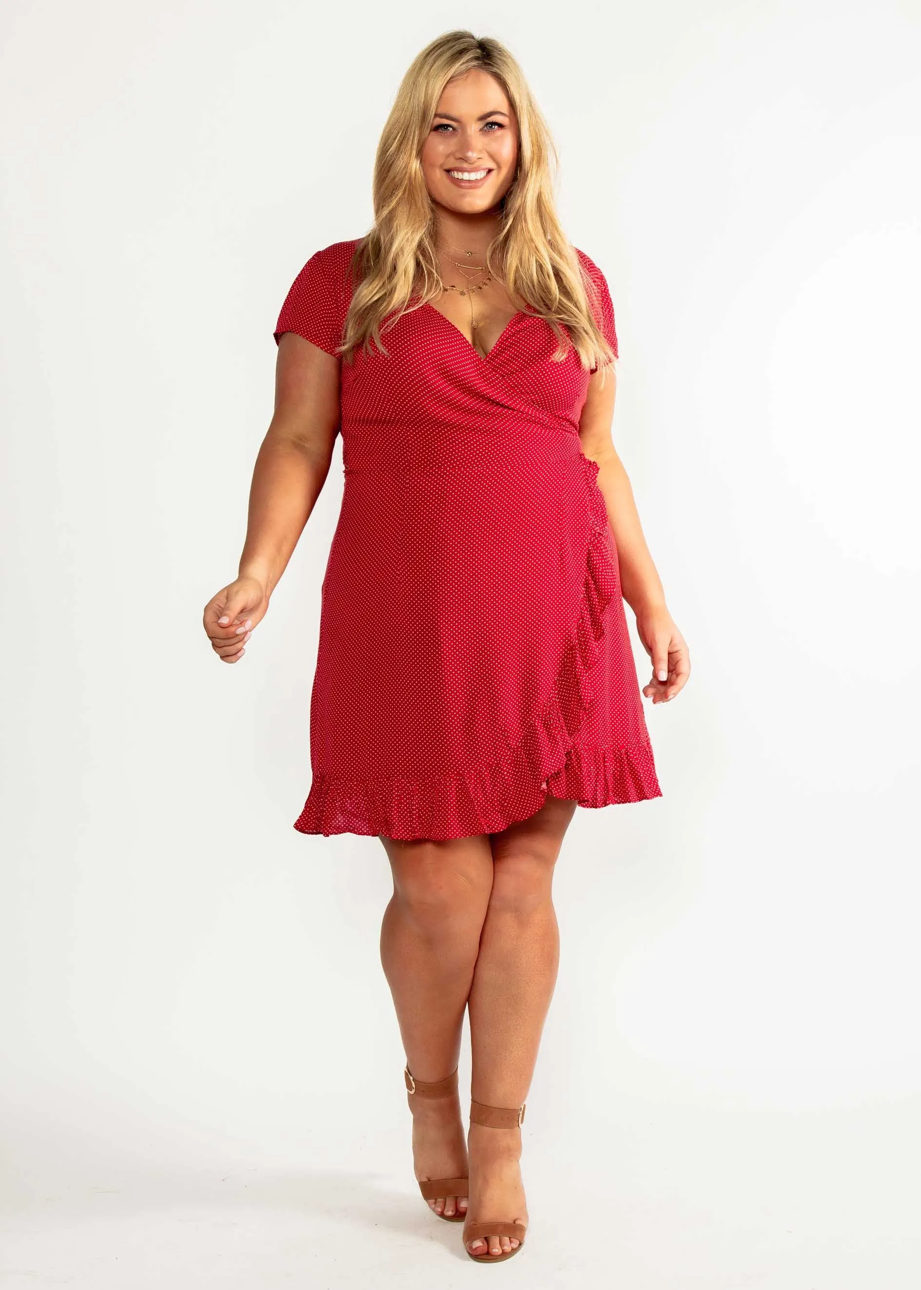 Til Dusk Wrap Dress - Red Polka